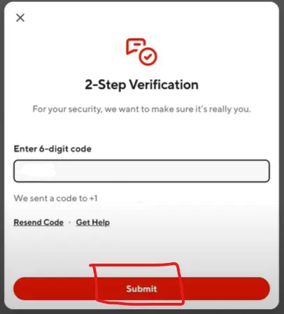 Doordash 2 Step Verification Submit