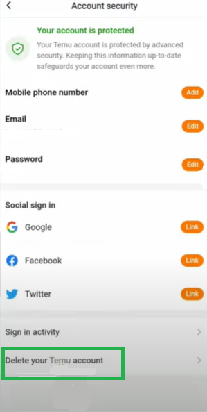 Delete Temu Account